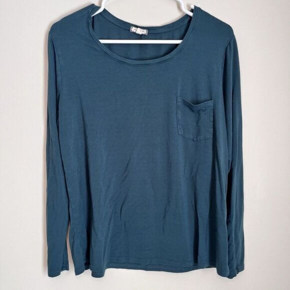 Eyeshadow Top Womens Large Forest Green Knit Long Sleeve Basic Capsule Shirt EUC